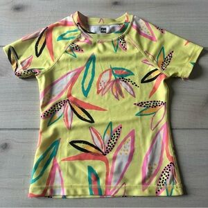 Tea Collection Yellow Tropical Leaf Print Floral Swim Rashguard